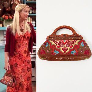Rare Vintage Embroidered Leather + Studded Handle Clutch ASO Phoebe in Friends